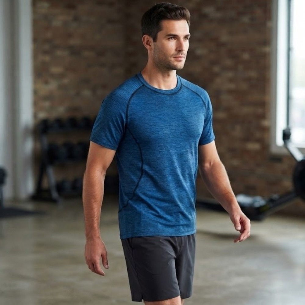 Lululemon Men's Metal Vent Tech Blue Black Heathered Short Sleeve Shirt Size M
